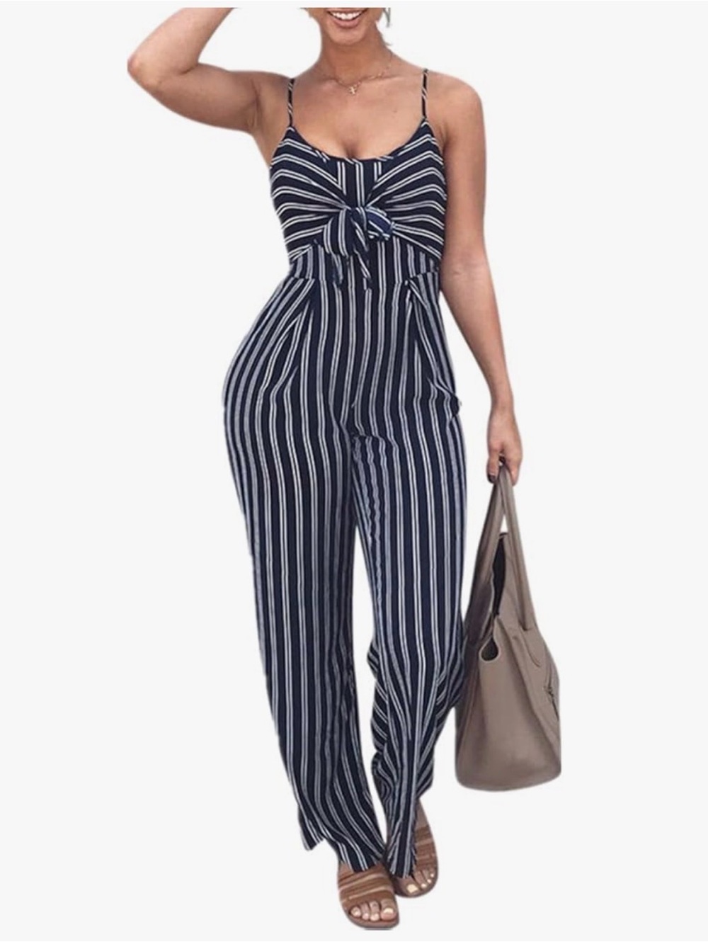 Striped Navy Blue and White Jumpsuit